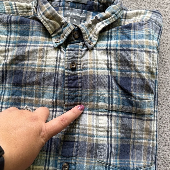 Eddie Bauer Button Down Shirt Men's Large Blue Plaid Flannel Cotton Long Sleeve - Picture 8 of 8
